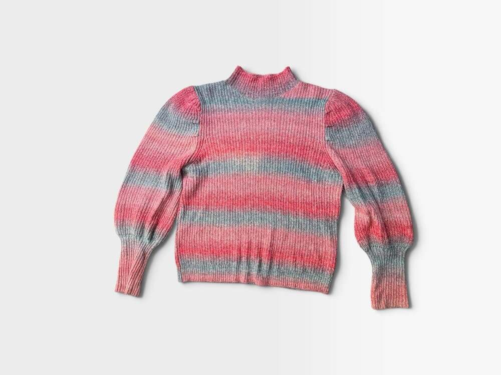 Leith Mock Neck Bishop Sleeve Sweater Size M Pink Grey Ombre Knit